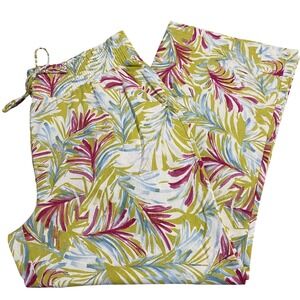 Land 'n Sea Womens XL Tropical Palm Print Linen Blend Wide Leg Pants 312S5625HA